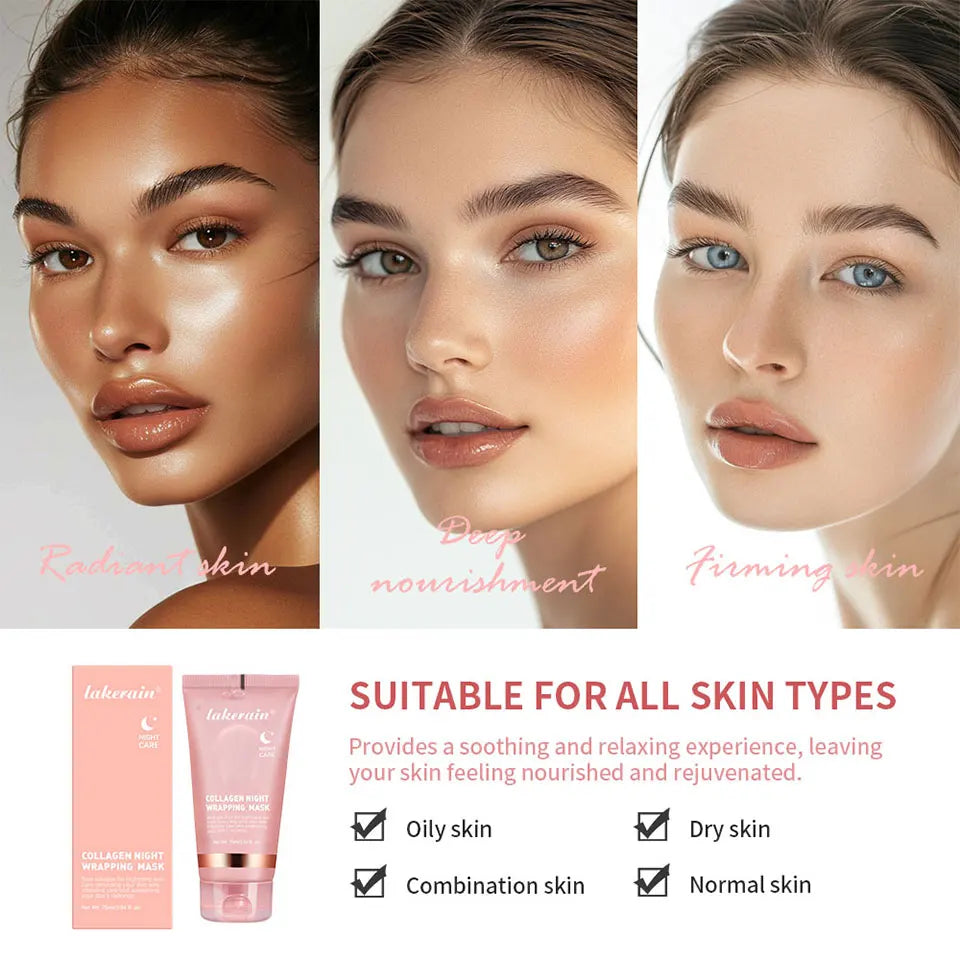 Collagen Jelly Cream Hydrolyzed Collagen Overnight Facial Mask Wrapping Peel-Off Mask Hydrating Firming Moisturizing SkinCare